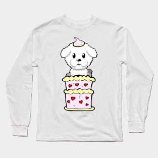 Fluffy dog Jumping out of a cake Long Sleeve T-Shirt